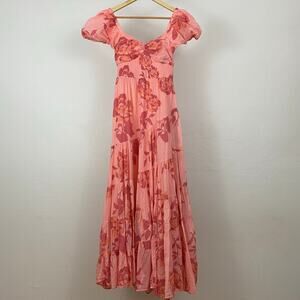 Free People Sundrenched Short-Sleeve Maxi Dress - Pinky Combo - Size XS